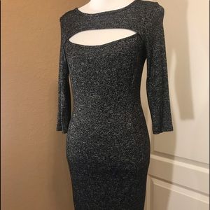 Gray fleeced jersey knit peep style dress